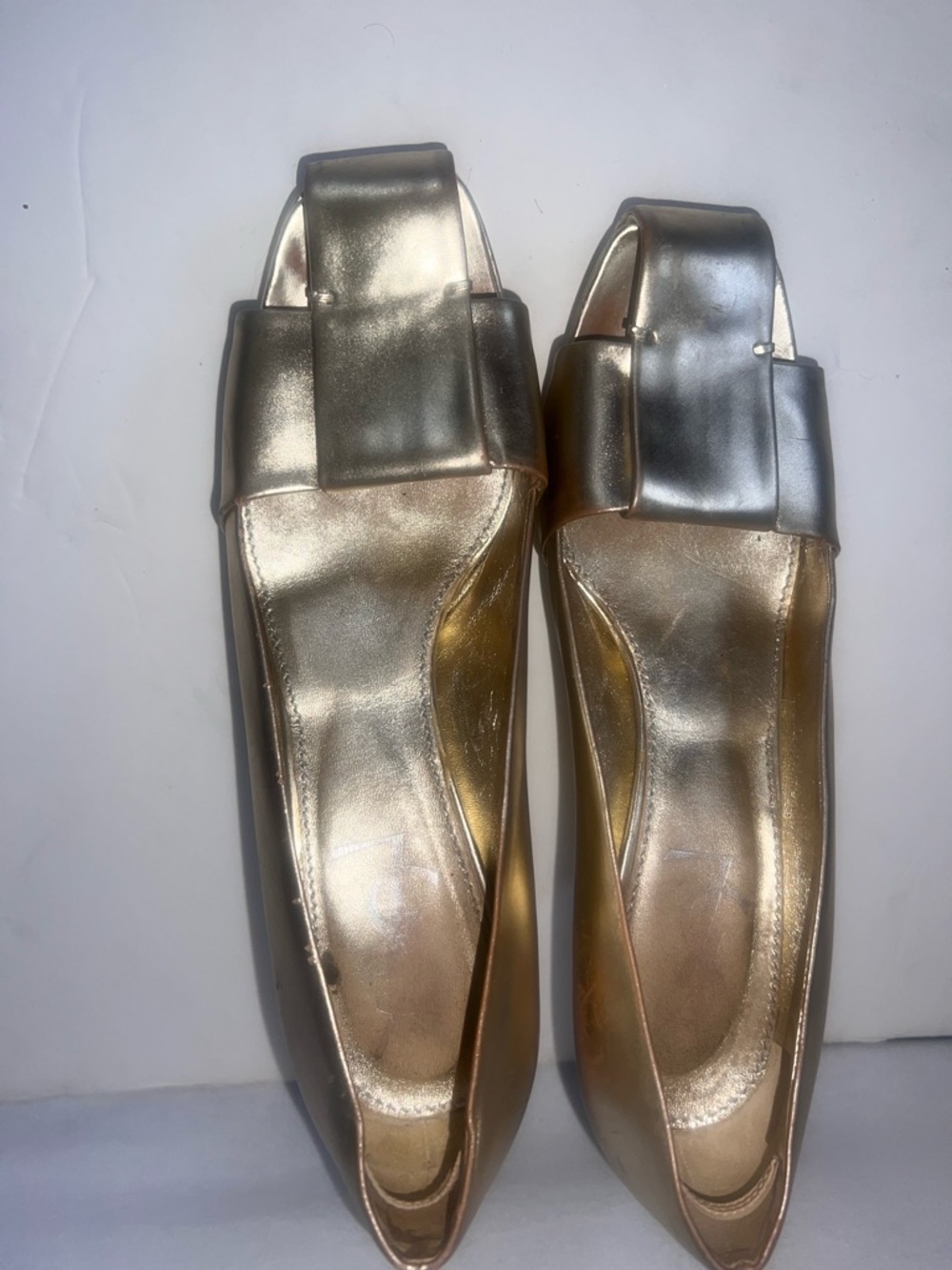 Yves Saint Laurent Dada Metallic Gold Peep Toe Semi-Wedge Pumps Size 39 - Picture 8 of 11